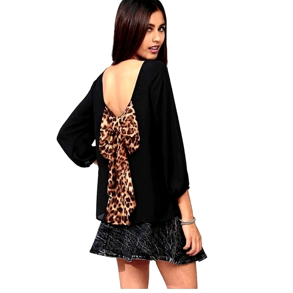 NEW CHEVRON TOP WITH LEOPARD BOW PLUS SIZE LARGE/XLARGE